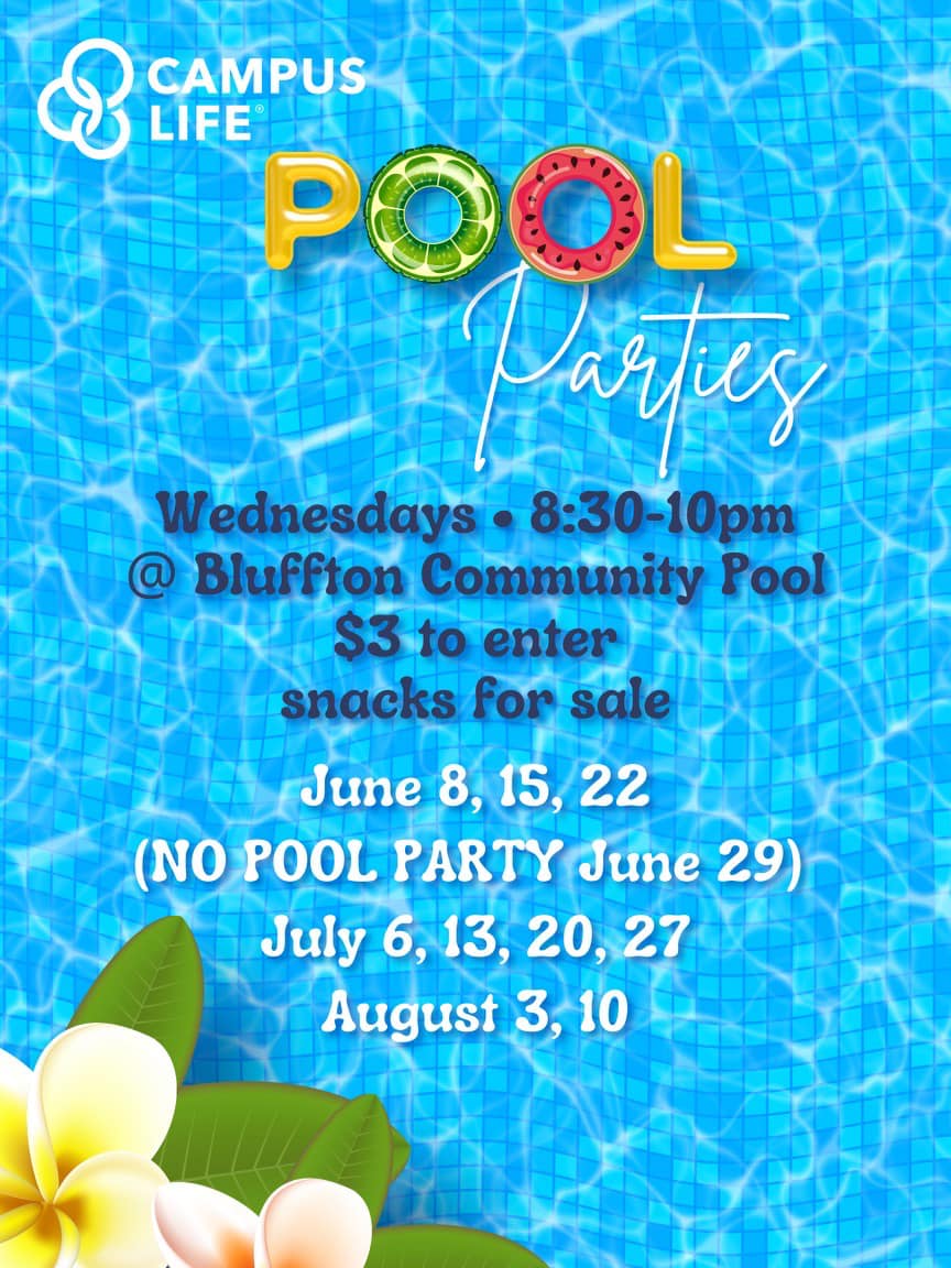 2022 Campus Life pool party schedule Bluffton Icon