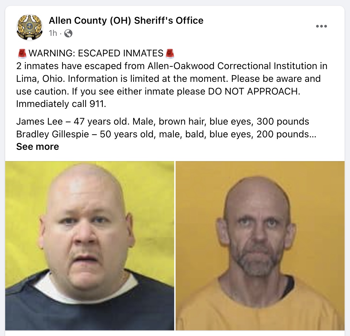 Two Inmates Escape From Allen Oakwood Correctional Institution Bluffton Icon 